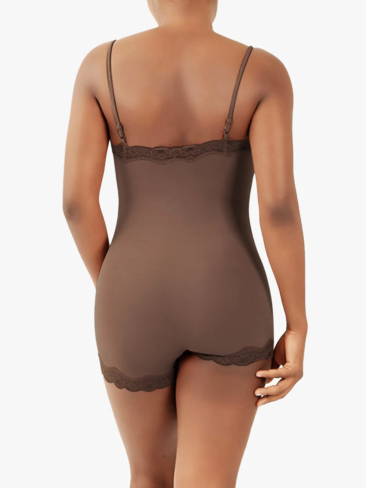 Lace Trimmed High Stretch Scoop Neck Cami Boy Short Bodysuits