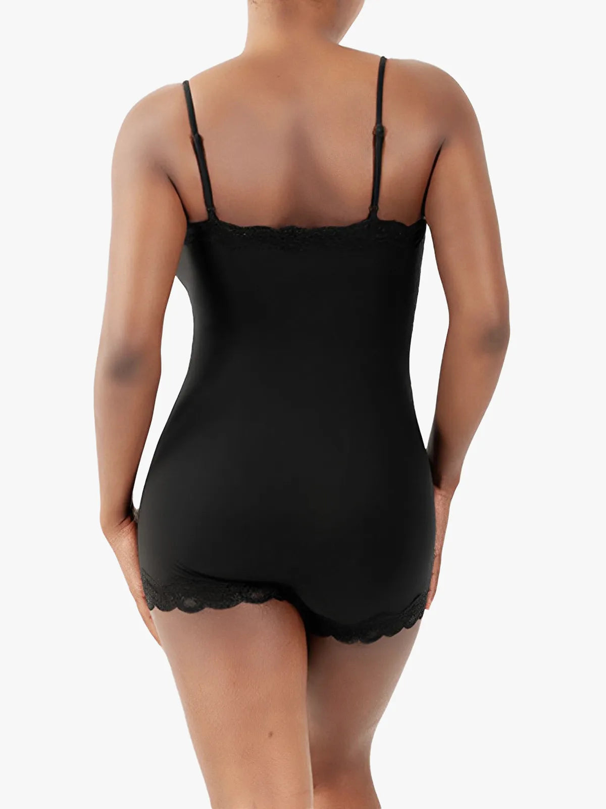 Lace Trimmed High Stretch Scoop Neck Cami Boy Short Bodysuits
