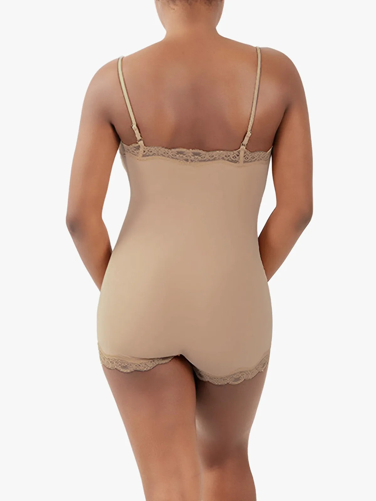 Lace Trimmed High Stretch Scoop Neck Cami Boy Short Bodysuits