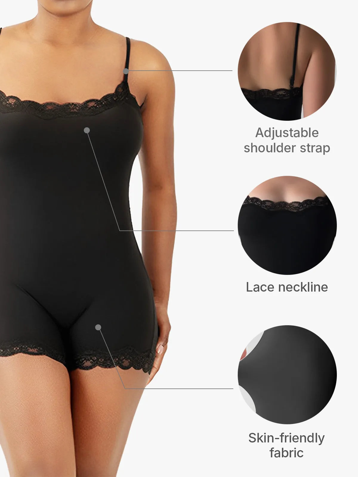 Lace Trimmed High Stretch Scoop Neck Cami Boy Short Bodysuits