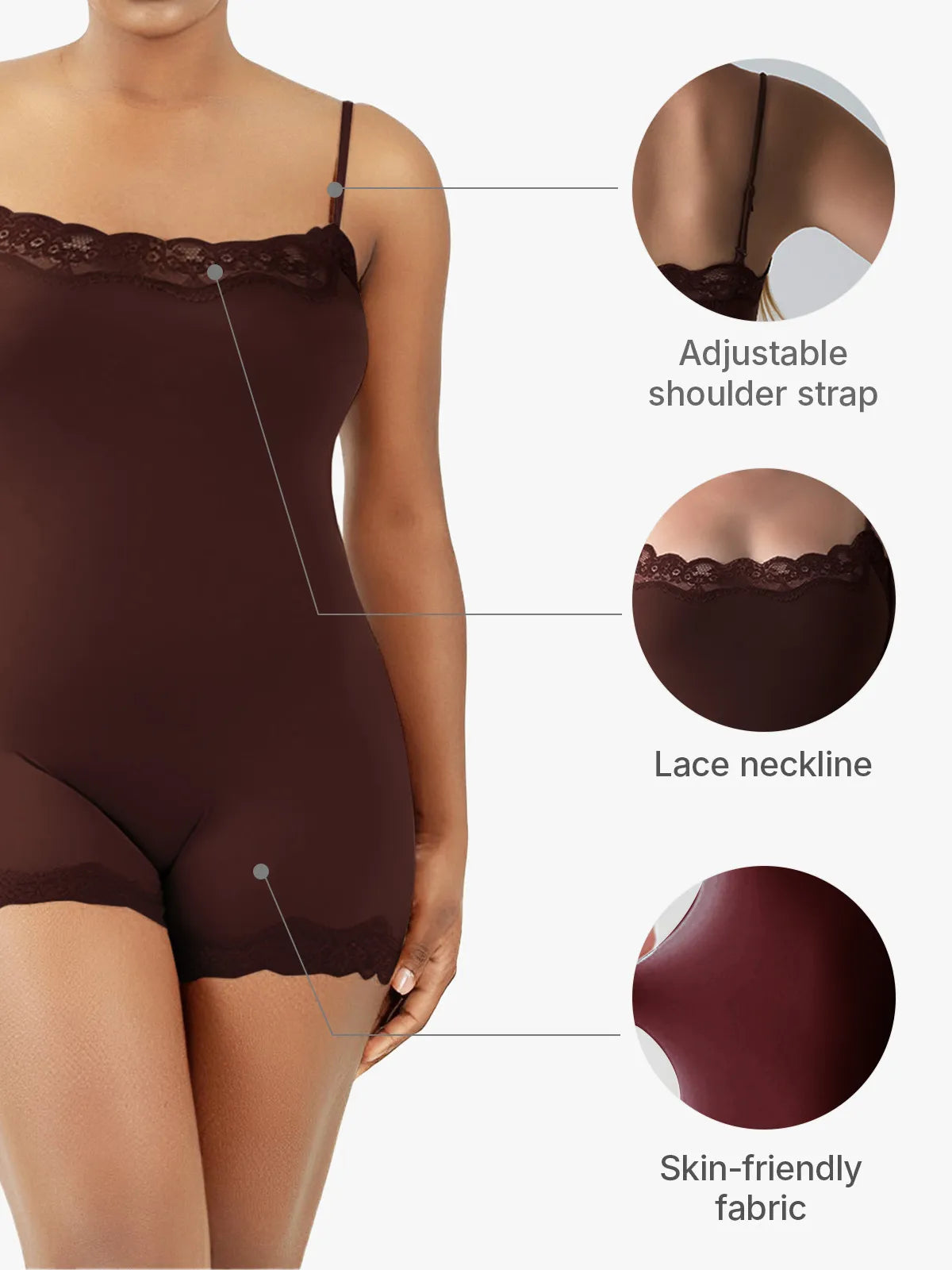 Lace Trimmed High Stretch Scoop Neck Cami Boy Short Bodysuits
