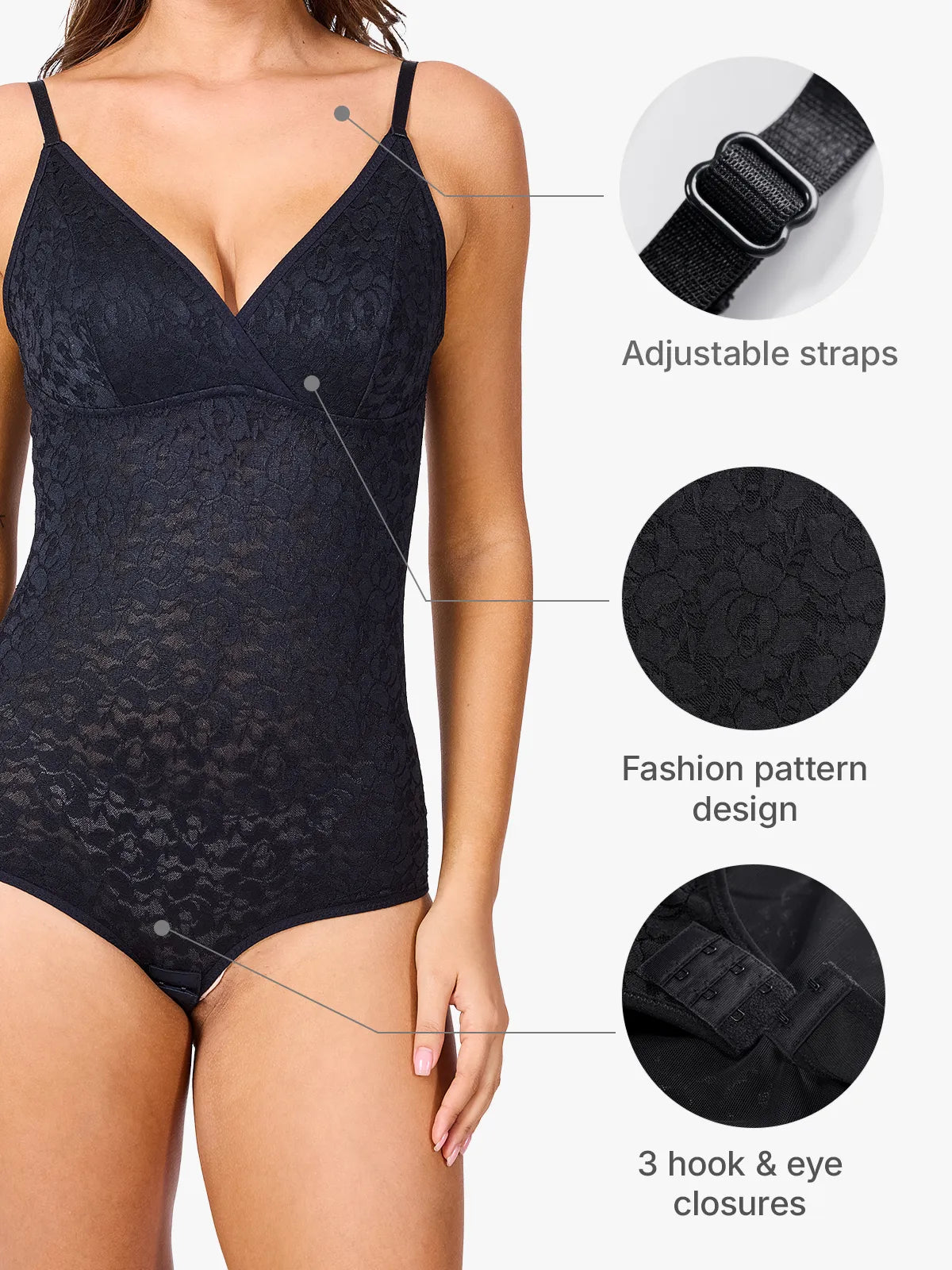 Deep-V Neck Sexy Lace Slimming Brief Bodysuit Body Shaper