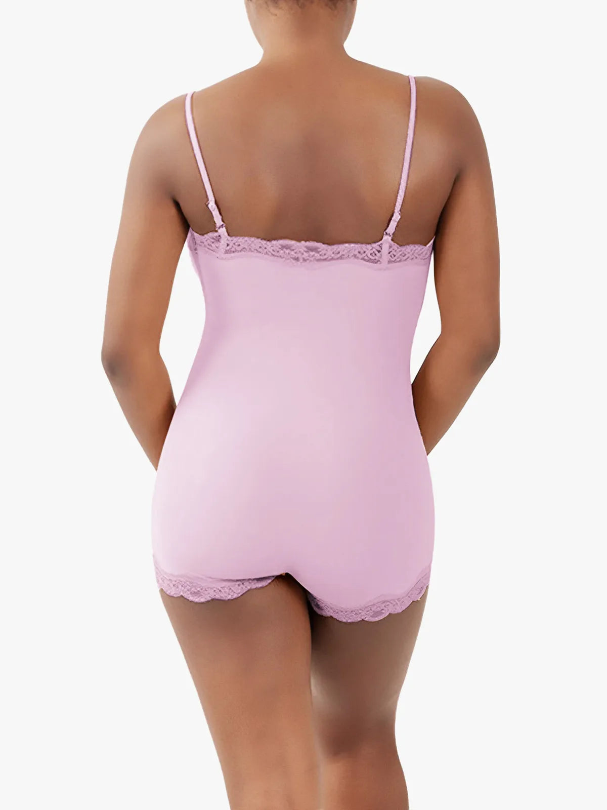 Lace Trimmed High Stretch Scoop Neck Cami Boy Short Bodysuits