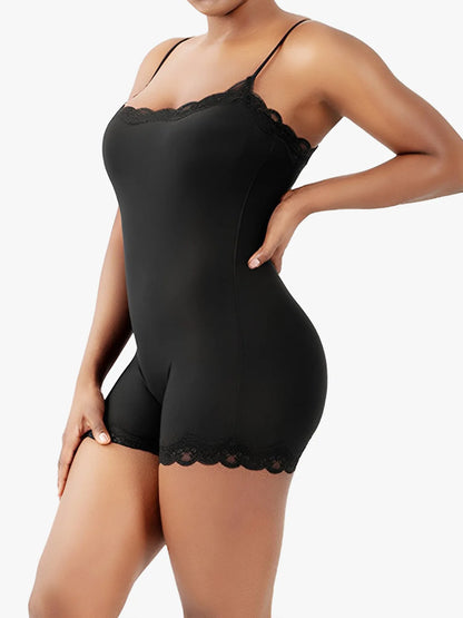 Lace Trimmed High Stretch Scoop Neck Cami Boy Short Bodysuits