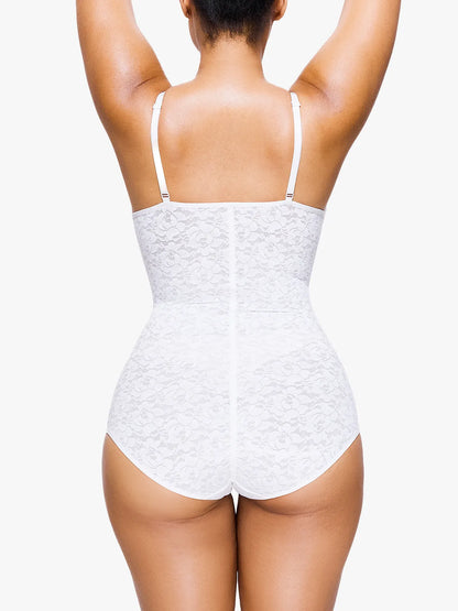 Deep-V Neck Sexy Lace Slimming Brief Bodysuit Body Shaper