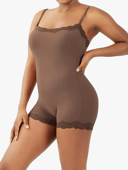 Lace Trimmed High Stretch Scoop Neck Cami Boy Short Bodysuits