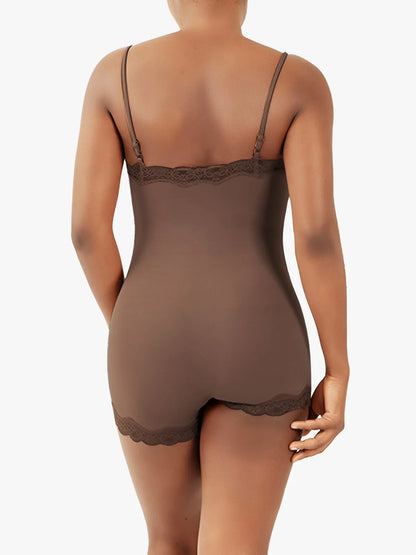 Lace Trimmed High Stretch Scoop Neck Cami Boy Short Bodysuits