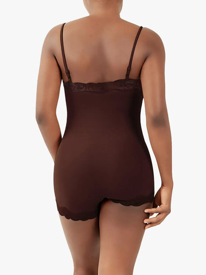Lace Trimmed High Stretch Scoop Neck Cami Boy Short Bodysuits