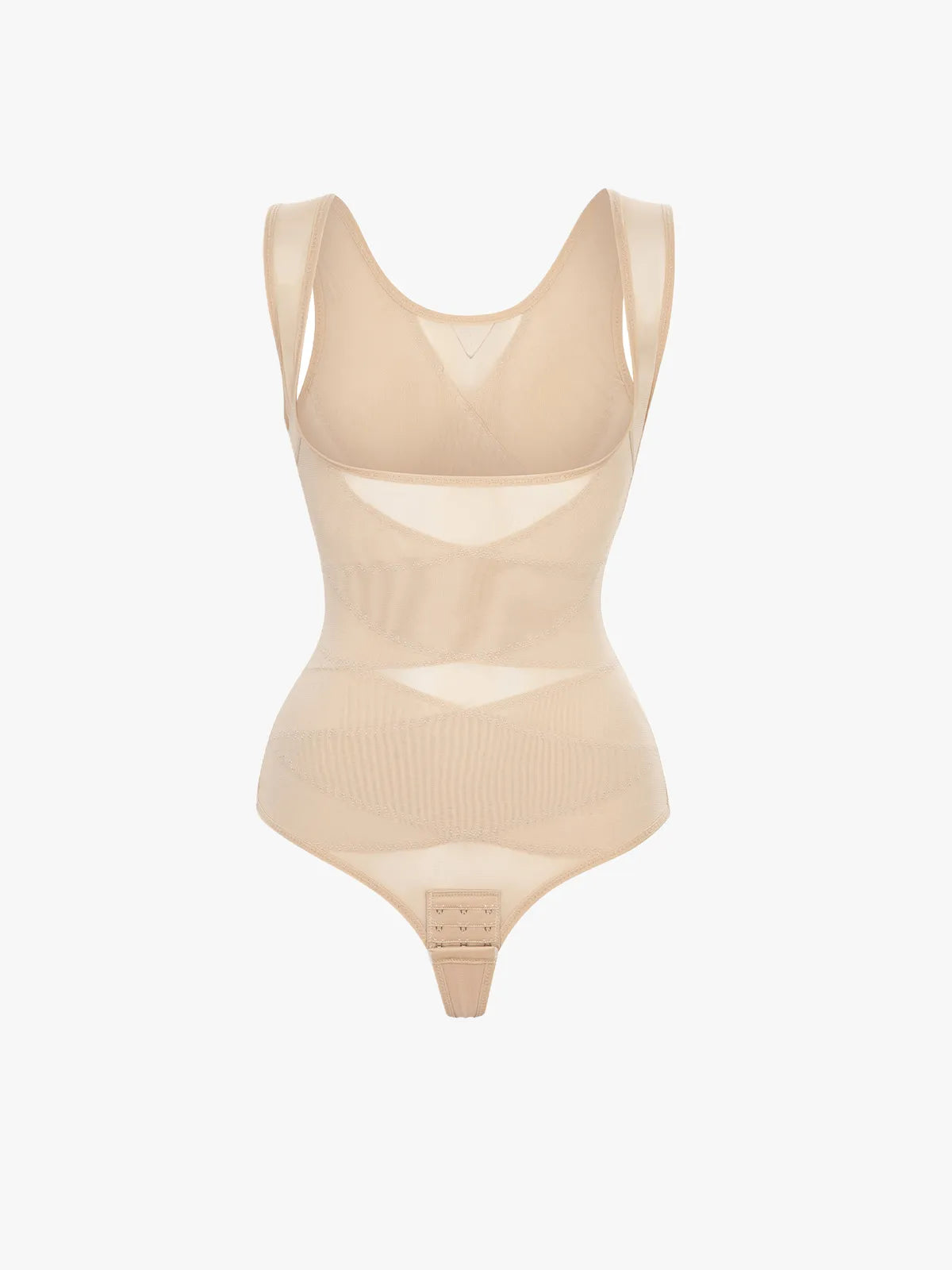 Slimming Mesh Tummy Control Bodysuit with Crotch Buckle Open Bust Thong Bodysuit