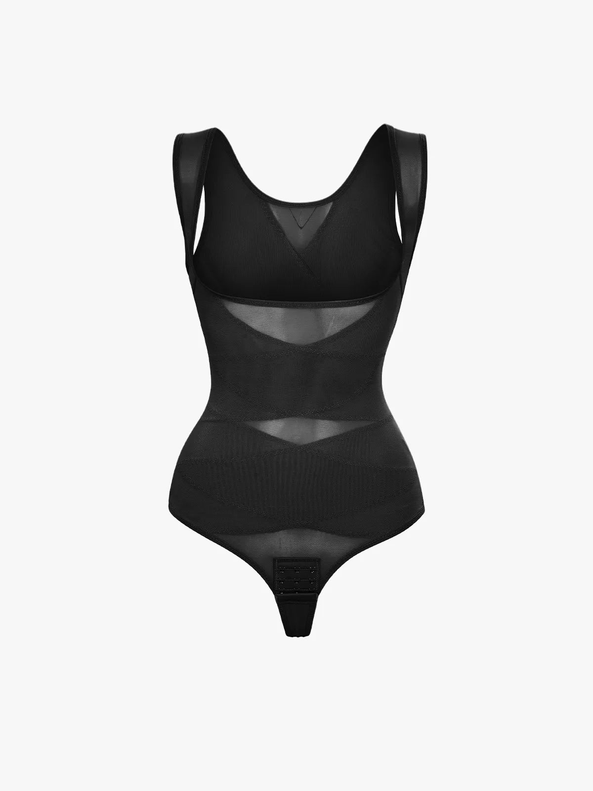Slimming Mesh Tummy Control Bodysuit with Crotch Buckle Open Bust Thong Bodysuit