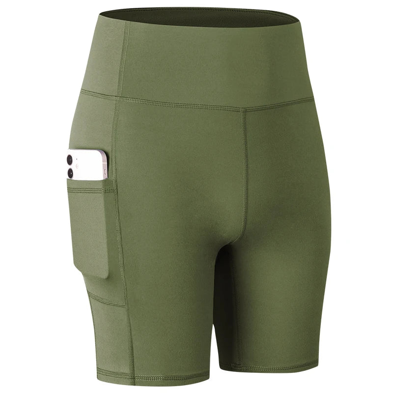 Women's  High Waist Gym Compression Yoga Shorts With Pocket