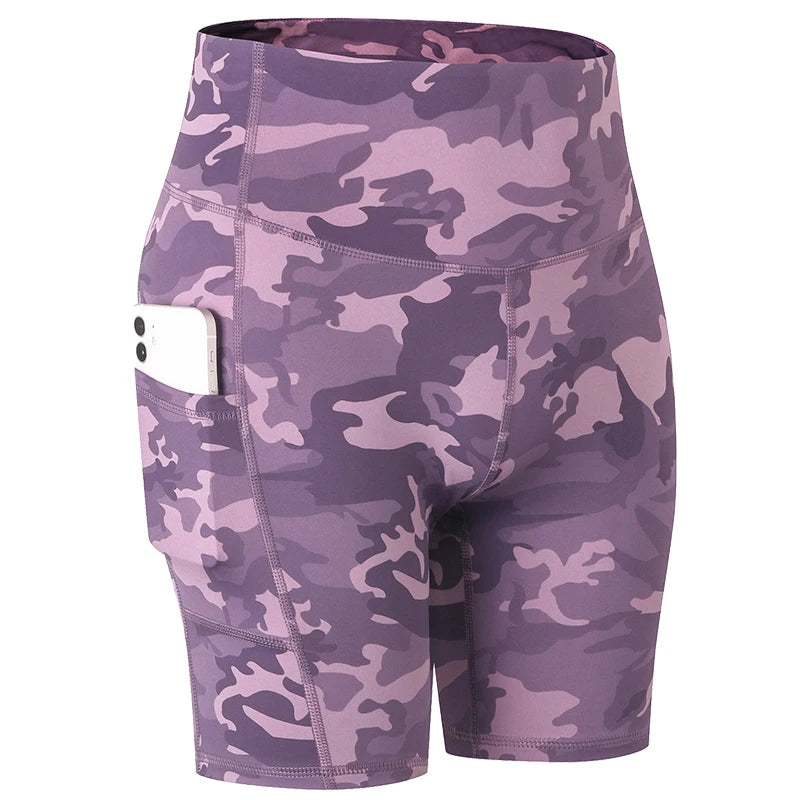 Women's  High Waist Gym Compression Yoga Shorts With Pocket