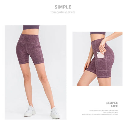 Women's  High Waist Gym Compression Yoga Shorts With Pocket