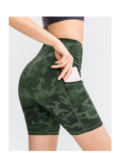 Women's  High Waist Gym Compression Yoga Shorts With Pocket