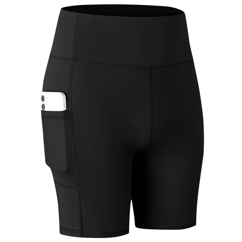 Women's  High Waist Gym Compression Yoga Shorts With Pocket