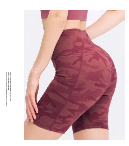 Women's  High Waist Gym Compression Yoga Shorts With Pocket