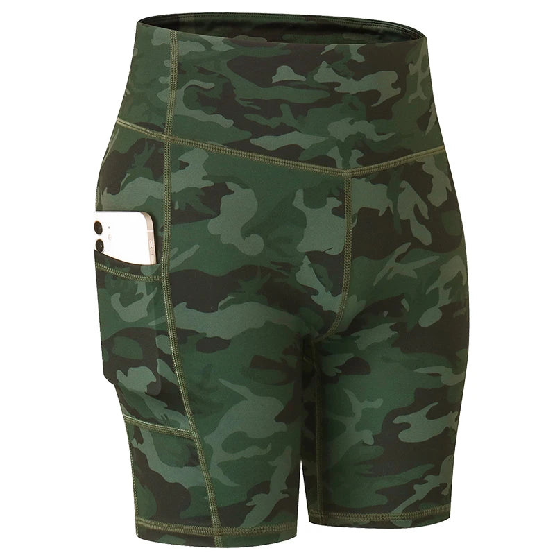 Women's  High Waist Gym Compression Yoga Shorts With Pocket