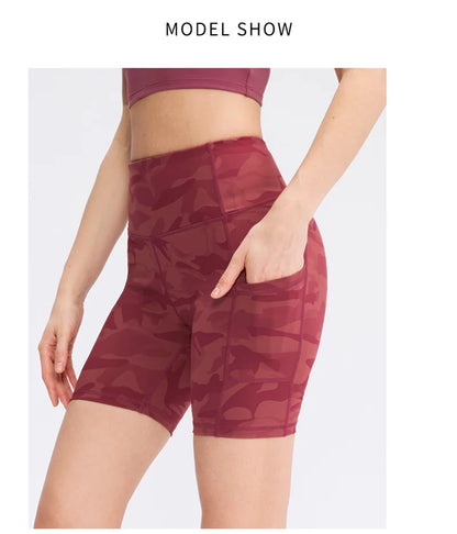 Women's  High Waist Gym Compression Yoga Shorts With Pocket