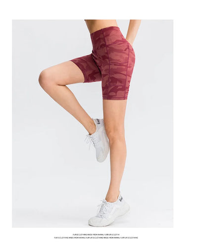 Women's  High Waist Gym Compression Yoga Shorts With Pocket