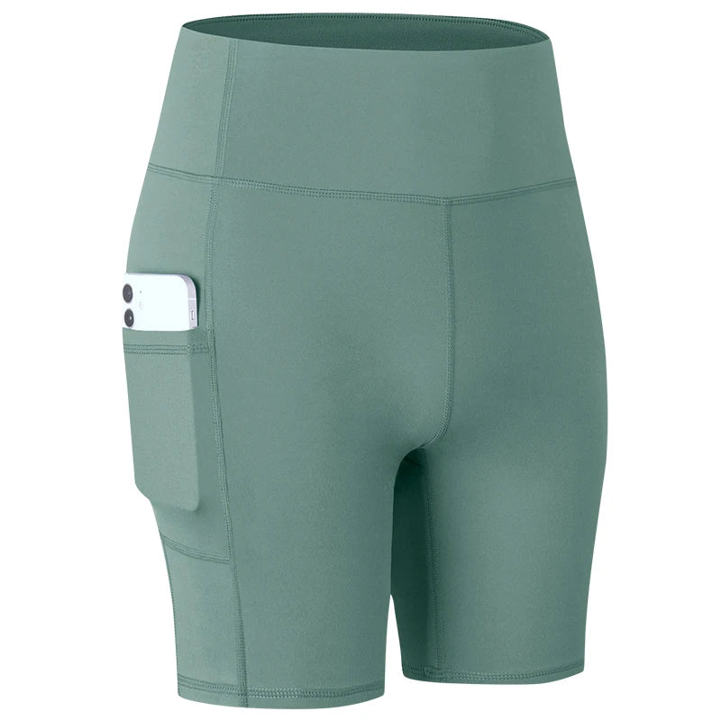 Women's  High Waist Gym Compression Yoga Shorts With Pocket