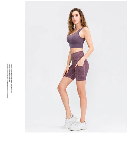 Women's  High Waist Gym Compression Yoga Shorts With Pocket