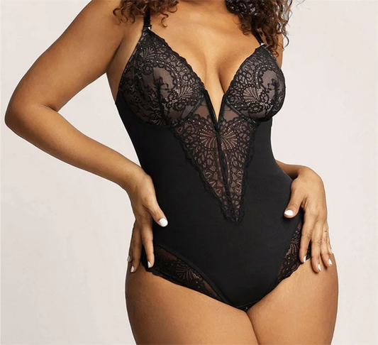 Sexy Lace Deep-V Neck Bodysuit